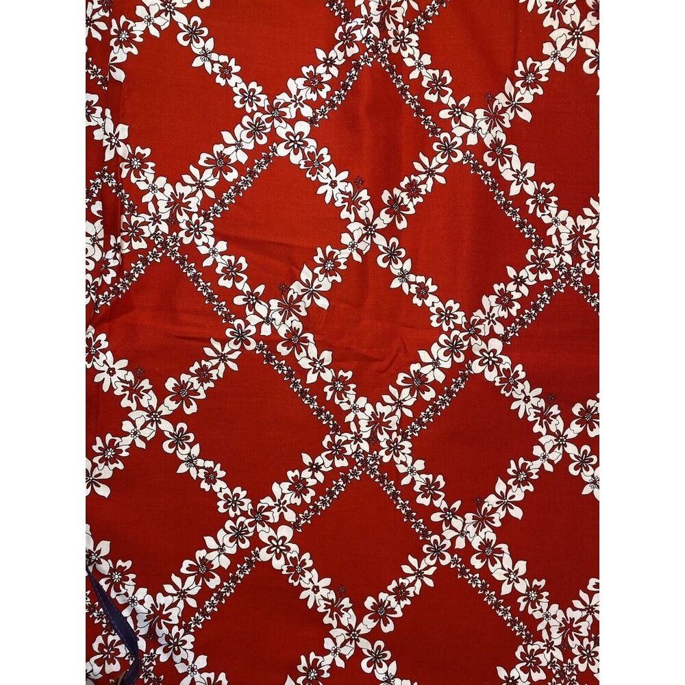 Vtg Jo Ann Cotton Floral Fabric 1-7/8 Yd. Red White Orchid Lei Hawaiian New